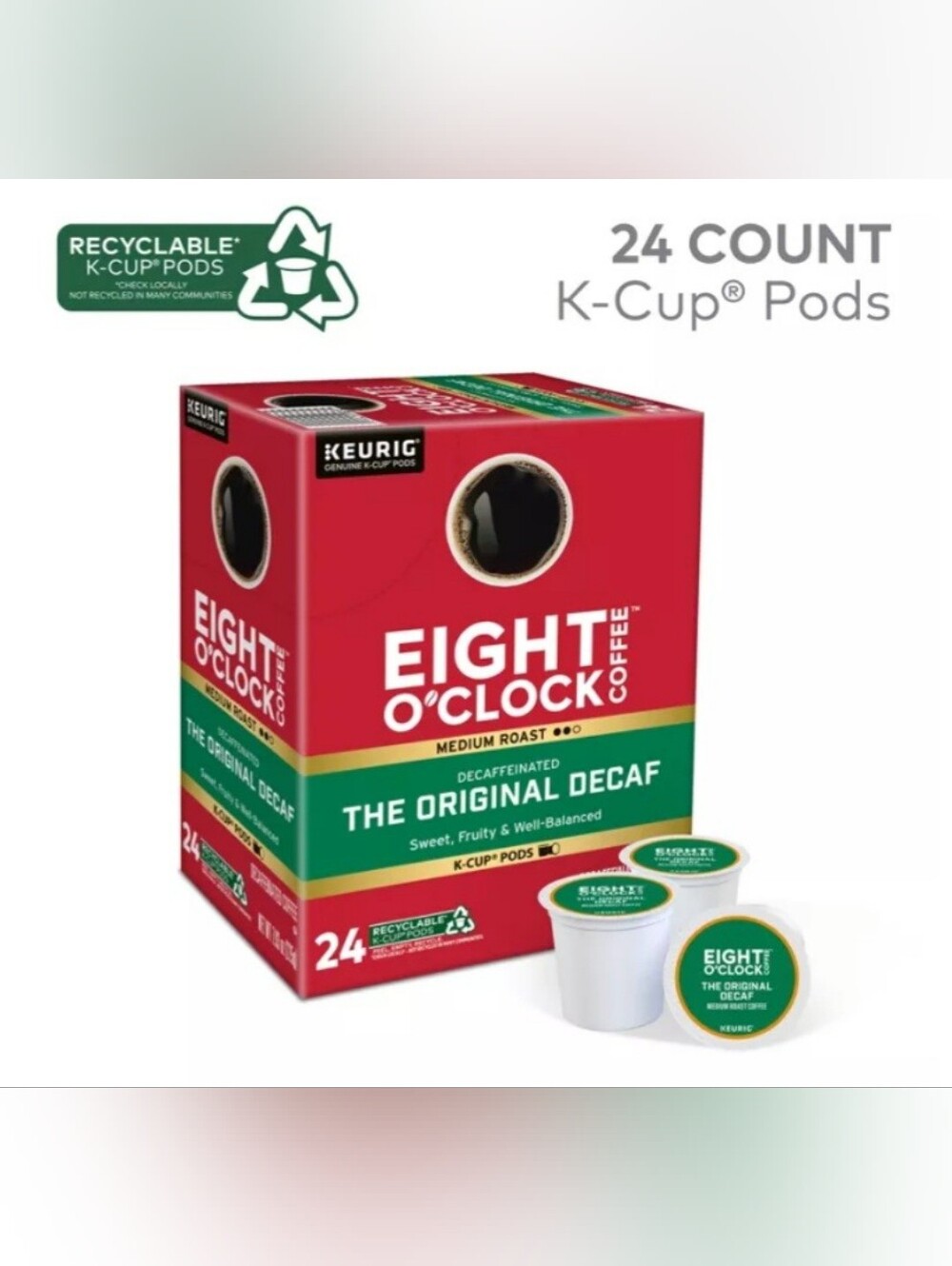 Eight O'Clock Coffee The Original Decaf  Medium Roast  KCup Pods 24ct New